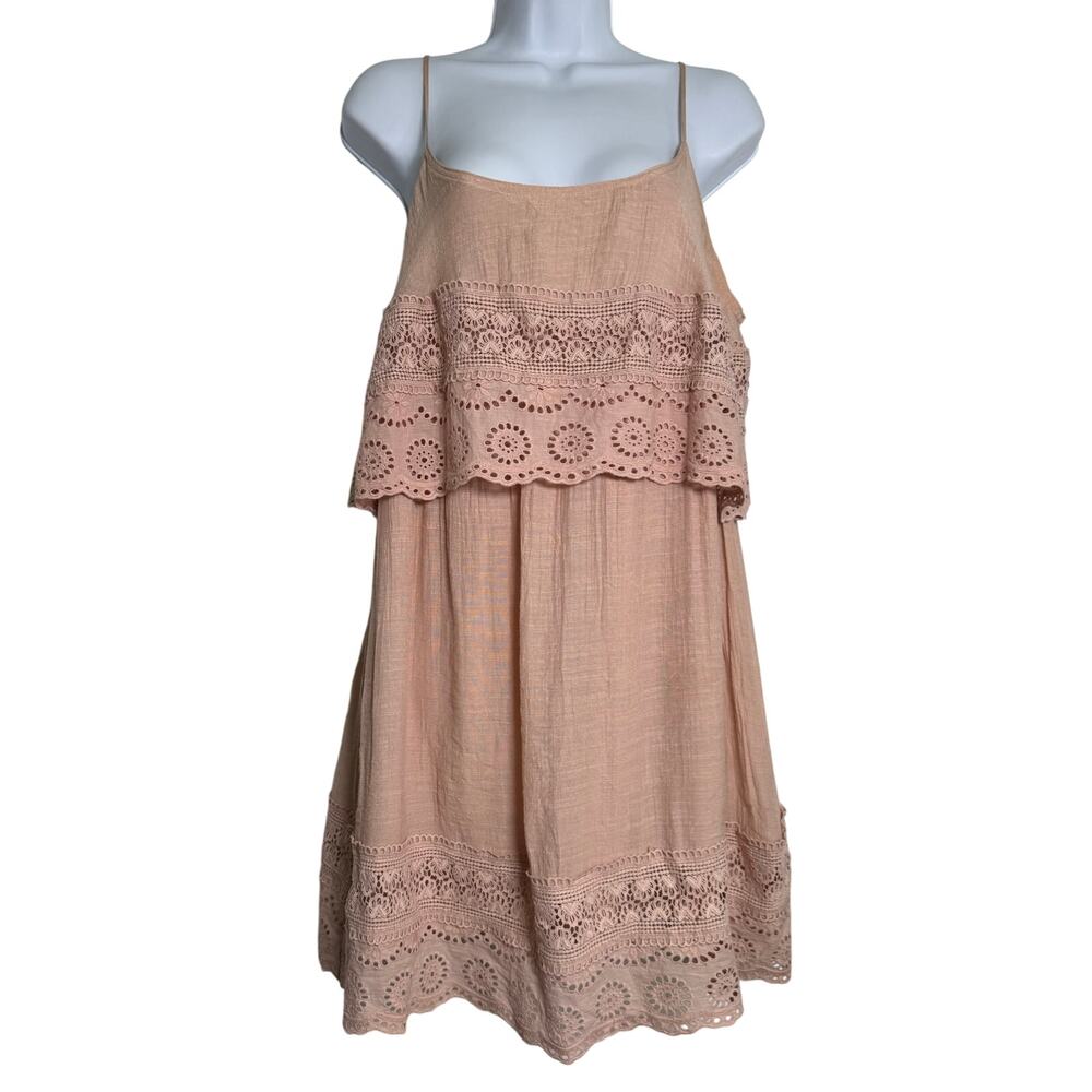Onetheland Dress Boho Layered Overlay Bodice Crochet Blush Size LARGE